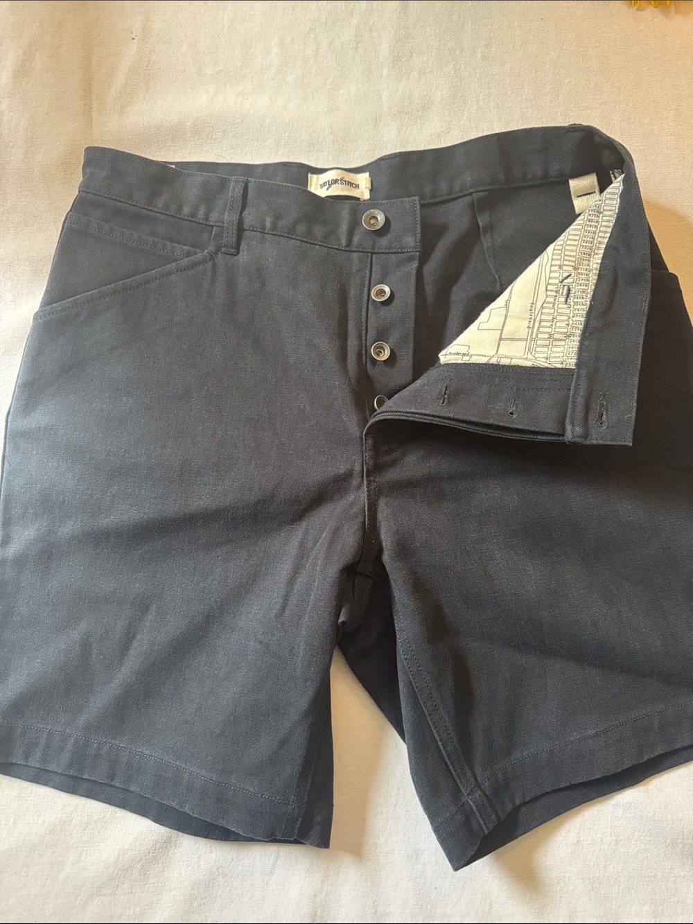 Taylor Stitch Men's Black Flat Front Button-Fly Shorts